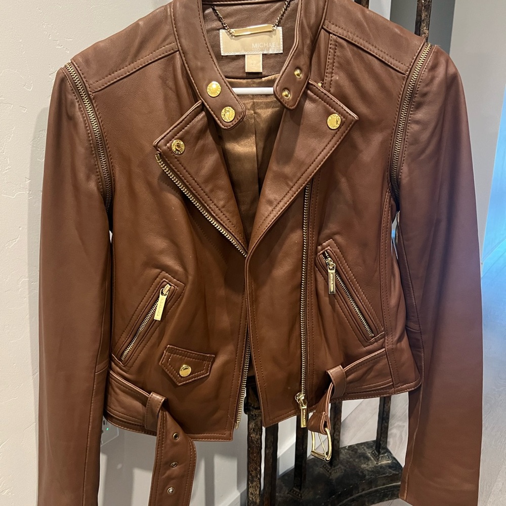 Michael Kors Brown Leather Jacket